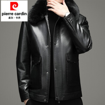 皮尔卡丹官方旗舰品牌男装店高端皮衣男士皮毛一体外套中年爸爸冬装加