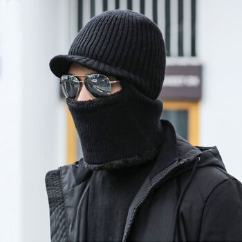 男士围脖冬天用帽子冬男士保暖加绒骑车防寒针织帽女防风围脖护颈连体