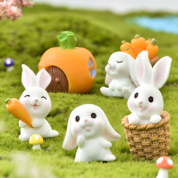 盆景小摆件可爱动物卡通兔子装饰品胡萝卜兔房子植物树脂配件半身兔兔