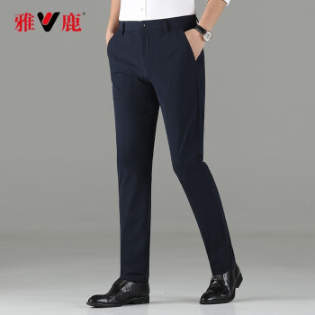 雅鹿休闲裤男2022春季款免烫商务时尚裤弹力修身抗皱直筒百搭男裤蓝色
