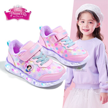  迪士尼（DISNEY）童鞋女童发光冬季运动鞋加绒儿童公主鞋亮灯鞋 DP22101 粉色 27码