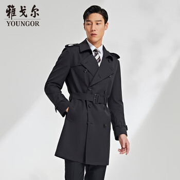 雅戈尔风衣男士2022春季青年男商务休闲单风衣vydf454972aqa黑色16588