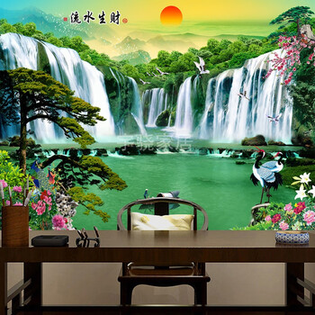 墙画贴画风景画壁纸自粘墙纸山水画新年风水画客厅装饰背景墙贴纸