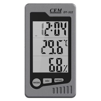 
                                                                                华盛昌(CEM)DT-322电子温湿度计带时间闹钟 办公家用室内外温度计 测温计 湿度计（灰色）                