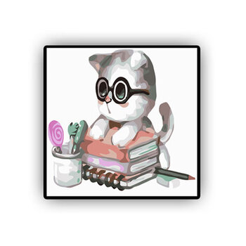 diy数字油画动漫卡通动物儿童手绘填色数码装饰画可爱茶杯猫油彩画