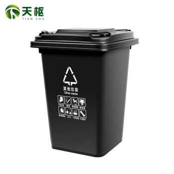天枢30L垃圾桶带盖大容量大号塑料无轮回收分类商用户外室外办公室黑色(其他垃圾)标准款无轮