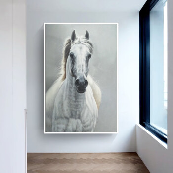 天顶山 黑白马头纯手绘油画玄关装饰画现代简约客厅挂画抽象墙画餐厅
