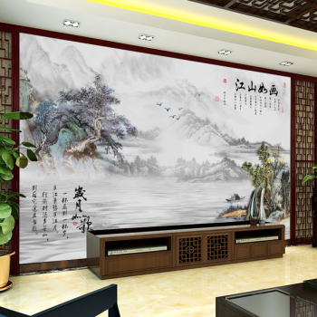 梵帝欧 电视背景墙壁画新中式山水画天道酬勤5d立体墙布客厅沙发宾馆