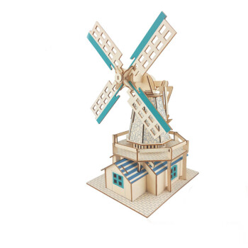 难度3diy木质立体拼图建筑手工拼装模型木头拼装插仿真积木 荷兰风车