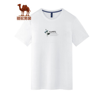 骆驼（CAMEL）男装 夏季男士圆领短袖体恤衫男弹力透气纯色印花t恤 白色 XL