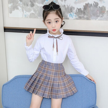 女童半身裙儿童短裙洋气亲子百褶裙学校风格子裙小女孩裙子 灰色 110