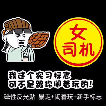 实习标志牌个性创意搞笑表情包新手必备磁性贴纸 羽扇 闹着玩 女司机