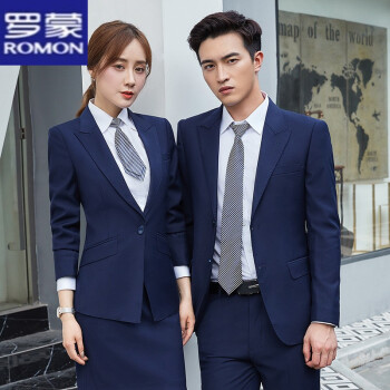 男女同款工装西服套装时尚休闲前台销售职业正服 男 黑色西装 西裤 s
