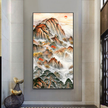 泰山日出国画风水画山水画客厅风景有山无水国画泰山画靠山图鸿运当头