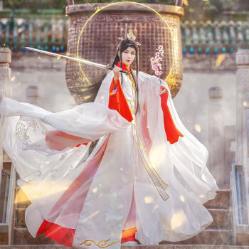 谢怜古风古装汉服孔雀拟人红白衣谢怜婚服dcoud服装假发鞋子发冠面具m
