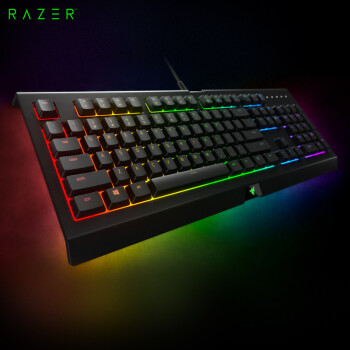 雷蛇 Razer 萨诺狼蛛幻彩专业版键盘有线键盘游戏键盘办公键盘薄膜键盘104键rgb 电竞黑色