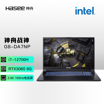 神舟（HASEE）战神G8-DA7NP 12代英特尔酷睿i7 17.3英寸游戏本 笔记本电脑(i7-12700H 16G 512G RTX3060 165Hz 2.5K电竞屏)