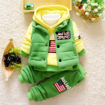 秋冬装衣服纯棉0—1-2岁女宝宝冬季套装男童 米字三件套加绒加厚 绿色