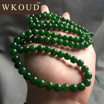 wkoud 和田玉碧玉项链 俄罗斯碧玉圆珠项链108颗佛珠玉石手串