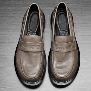 yyx帕达索2021新款套脚商务休闲小皮鞋大圆头男士皮鞋pb210666灰色38
