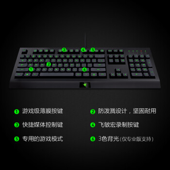 雷蛇 Razer 萨诺狼蛛专业版键盘有线键盘办公键盘薄膜键盘游戏键盘104键混光电竞黑色