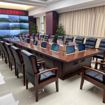 嘉临大型实木油漆智能会议桌长桌无纸化会议系统升降屏显示器办公条桌
