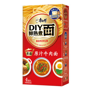 康师傅 方便面（ksf）DIY面 原汁牛肉面 煮面袋装四入盒