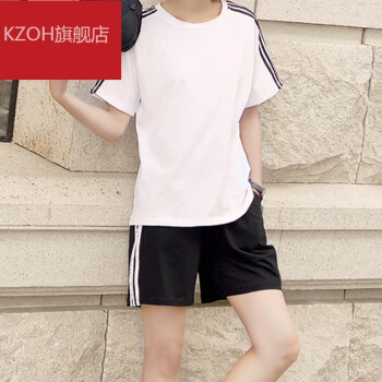 kzoh夏天穿的女中学生短衣短裤套装跑步运动衣服服夏体育宽松短袖休闲