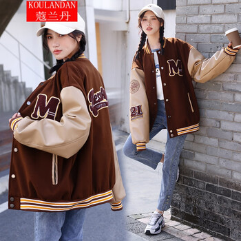 蔻兰丹2022春秋新款棒球服韩版ins复古学生刺绣毛巾绣棉衣宽松外套女