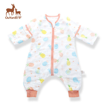 欧孕(ouyun)婴儿睡袋儿童防踢被宝宝纱布分腿睡袋春秋夏 开心菠萝(四
