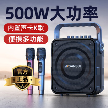 山水（SANSUI） 无线蓝牙音箱低音炮便携式户外手提大功率一体机广场舞音箱K歌声卡直播大音量音响 黑色【蓝牙5.0+K歌+乐器+直播】