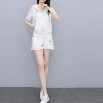 xuanni2022运动休闲套装女夏两件套潮牌宽松短裤时尚跑mrsx7745白色l