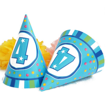 
                                        孩派HighParty生日派对用品//生日帽子//生日装扮//四岁男孩圆锥帽1个                