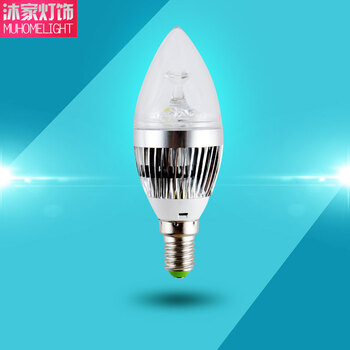 正品沐家灯饰大功率客厅卧室灯泡 E14适用LED灯头水晶尖灯泡MLED001 3W白