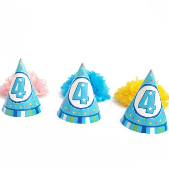 
                                        孩派HighParty生日派对用品//生日帽子//生日装扮//四岁男孩圆锥帽1个                