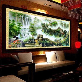 
                                        K-S十字绣万里江山财源滚滚长城版精准印花新款客厅风景山水画客厅办公室大幅 9CT棉线印花225*90                
