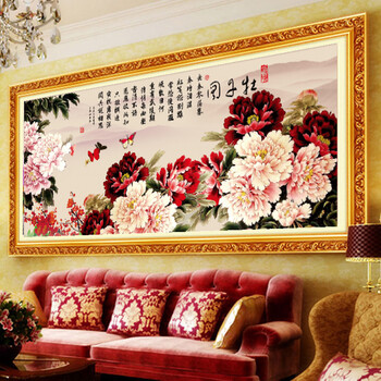 
                                        尚世纪钻石画十字绣3d客厅大画 5D钻石画圆钻花开富贵钻石绣牡丹图 十字绣满绣180*79cm 丝线                