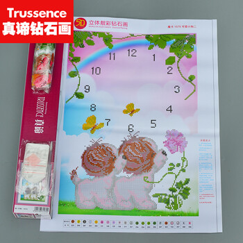 
                                        时钟钻石画5d魔方钻可爱小狗狗新款点钻十字绣卧室餐厅竖版钟表挂画十字绣时钟挂钟简单 1575 魔卡钻贴狗狗/花卉/数字不含机芯                
