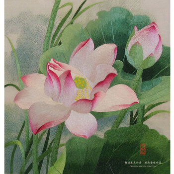 
                                        艺绫手工刺绣 一抹夏荷 现代荷花苏绣画 餐厅装饰画 过道挂画 进门玄关壁画 现代欧式工艺画                