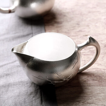 
                                        凌烟阁精品手工银器 999银功夫茶具 千足银日式刻花公道杯茶海                
