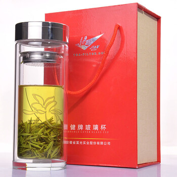 
                                        富光500ml健牌双层玻璃杯大容量水杯过滤网耐热茶杯加厚杯底水晶杯子礼盒装702-500                