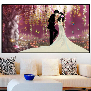 钻石画方钻花前月下浪漫婚礼十字绣结婚纱系列砖石秀方钻满钻卧室 (120*70cm)方钻满贴钻