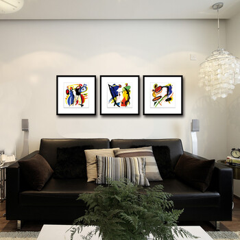 锦艺KINGART 现代简约高品质客厅装饰画书房餐厅挂画油画有框画抽象墙画S135抽象元素 一套3联价格 35*35