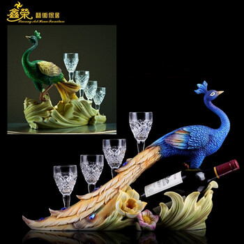 鑫荣欧式红酒柜摆件工艺品 树脂创意摆设家居客厅酒架装饰品婚庆乔迁结婚礼物 蓝色
