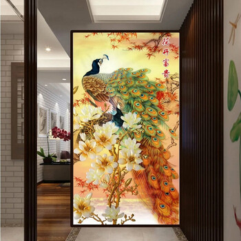 
                                        皇室珍艺5D钻石画魔方钻满钻钻石绣贴钻画客厅系列全贴孔雀竖版玉兰花开富贵牡丹孔雀图 魔方钻满钻 1米4*2米6                