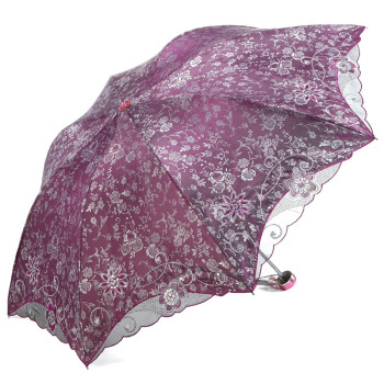 天堂伞 春意阑珊三折超轻绣花晴雨伞33200E深玫红