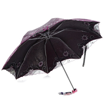 天堂伞 春意阑珊三折超轻绣花晴雨伞33200E深玫红