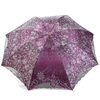 天堂伞 春意阑珊三折超轻绣花晴雨伞33200E深玫红