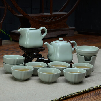 
                                                                                汝道（RUDAO） 汝窑功夫茶具套装 陶瓷茶壶茶杯整套可养金丝开片 家用泡茶器 汝窑-四方壶12头礼盒套装                