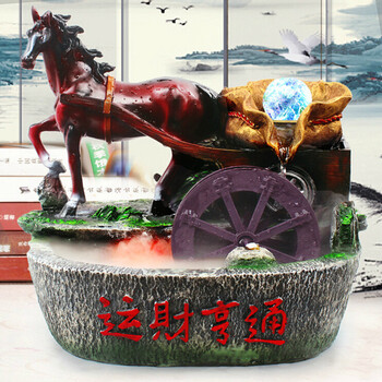 
                                        创意假山流水喷泉摆件风水轮办公室客厅玄关大厅工艺品家居装饰品桌面摆件乔迁新居礼品 36*24*33带雾化版                